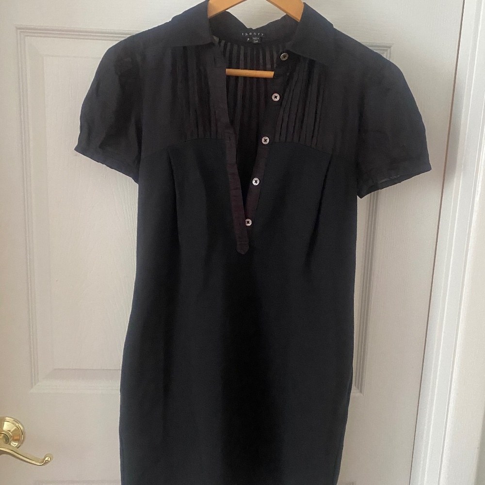 Theory Black Shortsleeve Bellsleeve Knee Length Dress - Buttons - Black - P